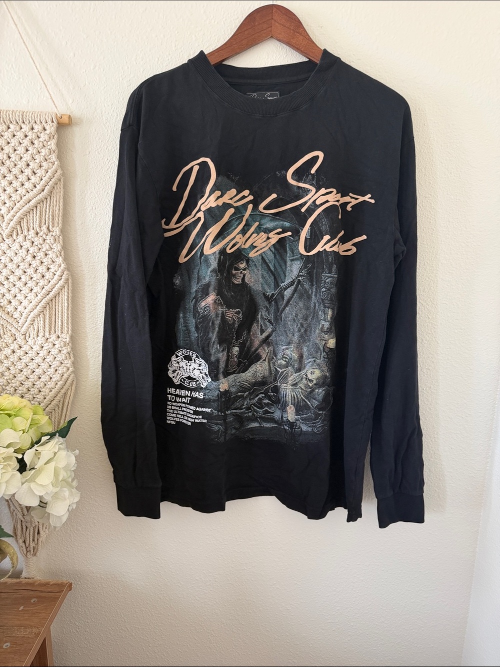Darc Sport Black Long Sleeve Graphic Tee with Peach Script
